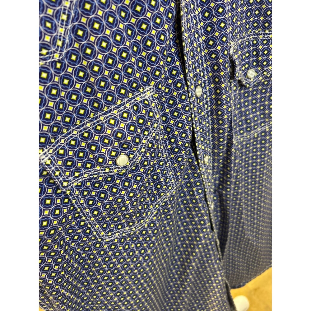 Wrangler Shirt Men M Blue 20X Competition Western Pearl Snap Geometric Comfort - Picture 8 of 9